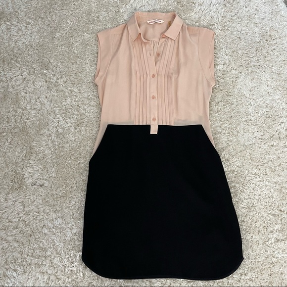 Rebecca Taylor 100% Silk Colorblock Shirtdress 4 Blush/Black - Picture 6 of 9